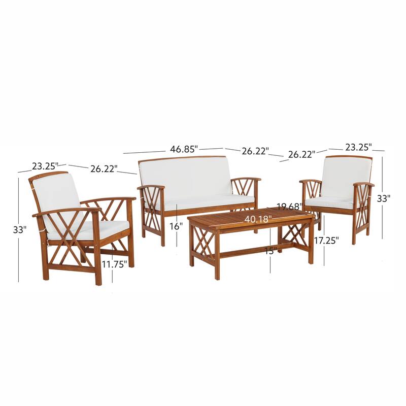 Jubil 4-Piece Outdoor Acacia Chat Set with Beige Cushions