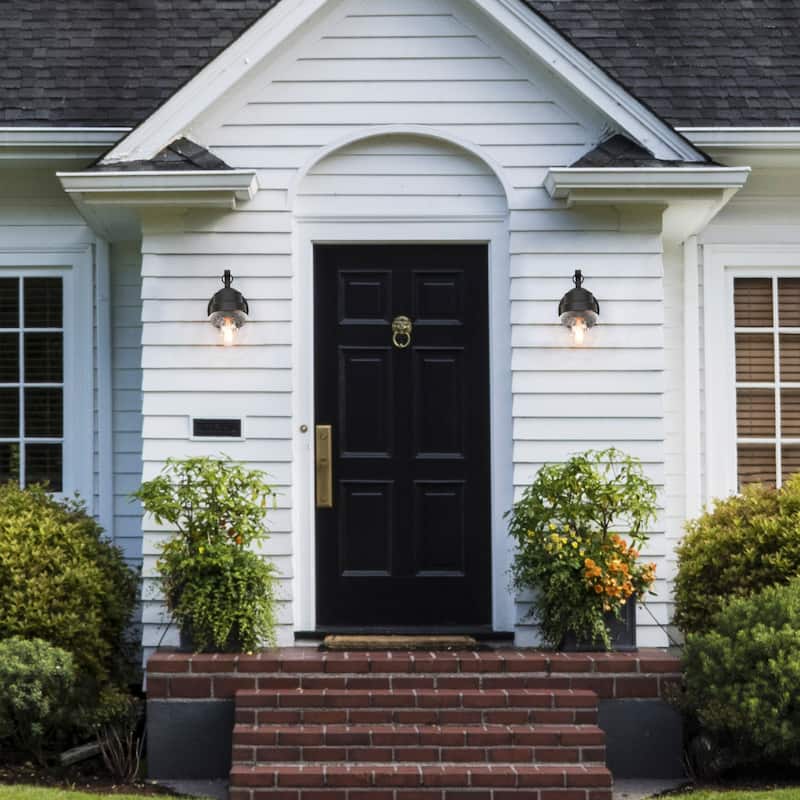 Bern 1-Light Black Outdoor Wall Sconce Glass Exterior Lantern Light - L 6"x W 7"x H 11"