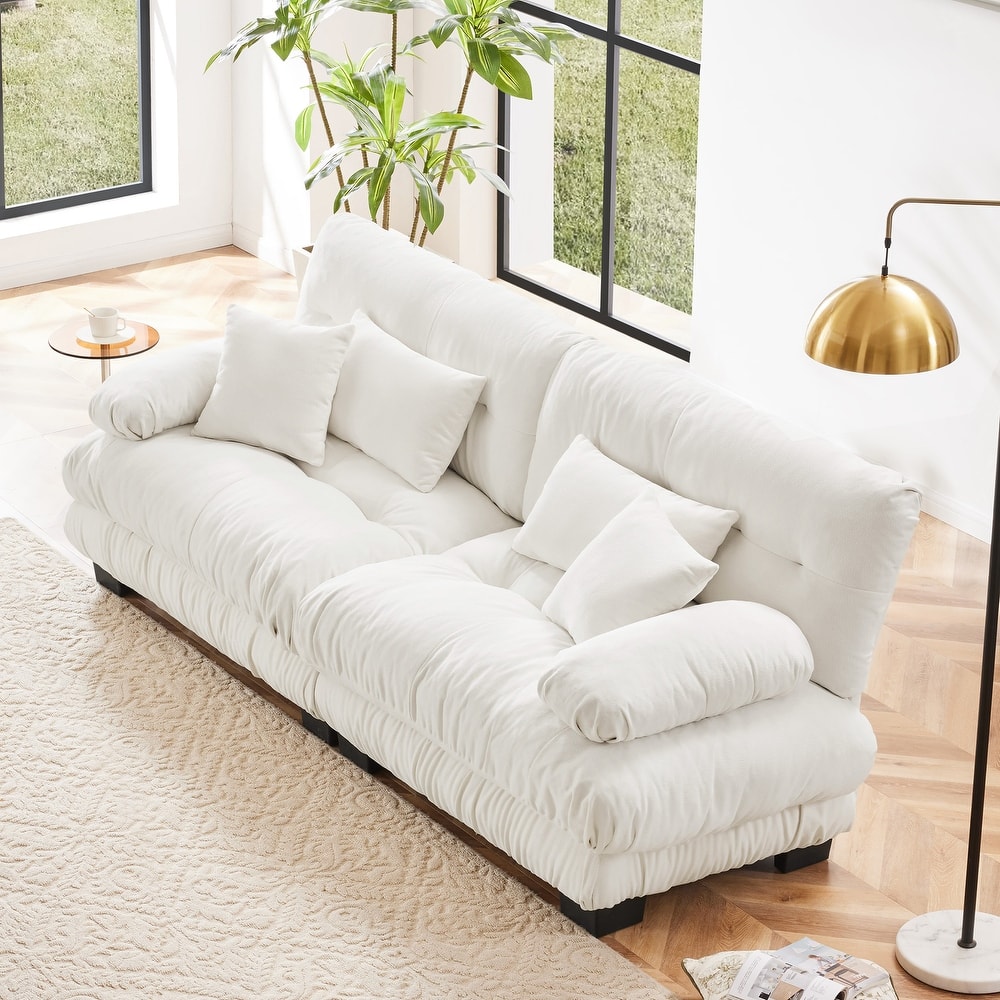 GDFStudio - Elowen Chenille 2-Seater Sofa with Lumbar and Throw pillows