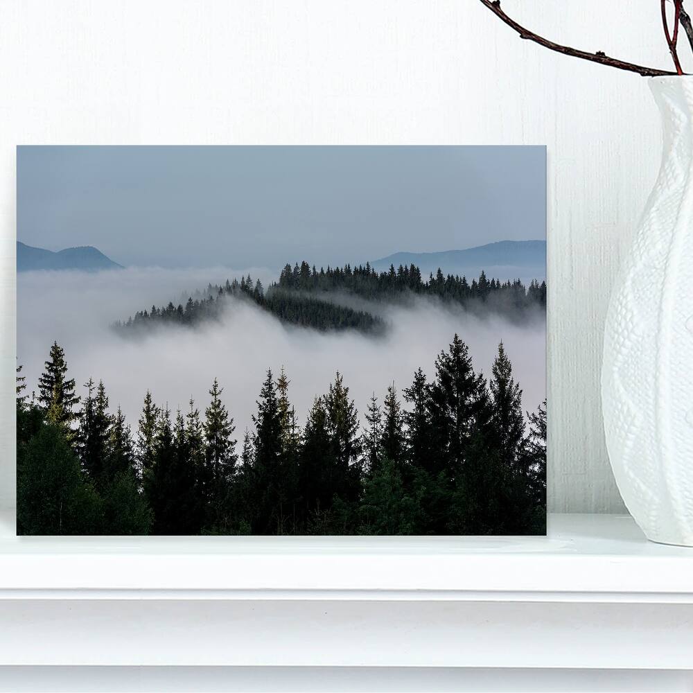 Dark Trees and Fog Over Mountains - Landscape Art Print Canvas