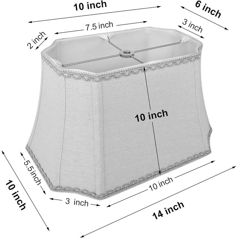 Bell Rectangle Cut Corner Linen Lampshade with Lace Trim 10/6x14/10x10 (Spider)