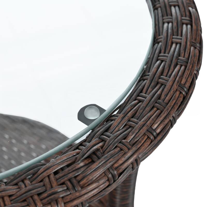 2 Rattan Single Chairs with A Glass Round Table