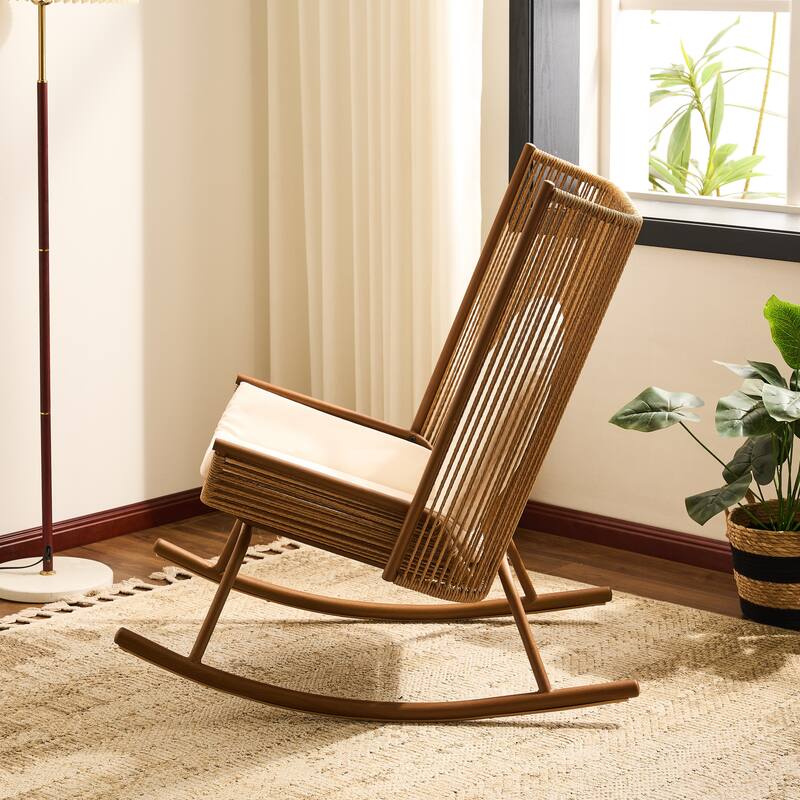 Christopher Knight Home - Outdoor Rocking Chair with PE Rattan and Wooden Side Table Set