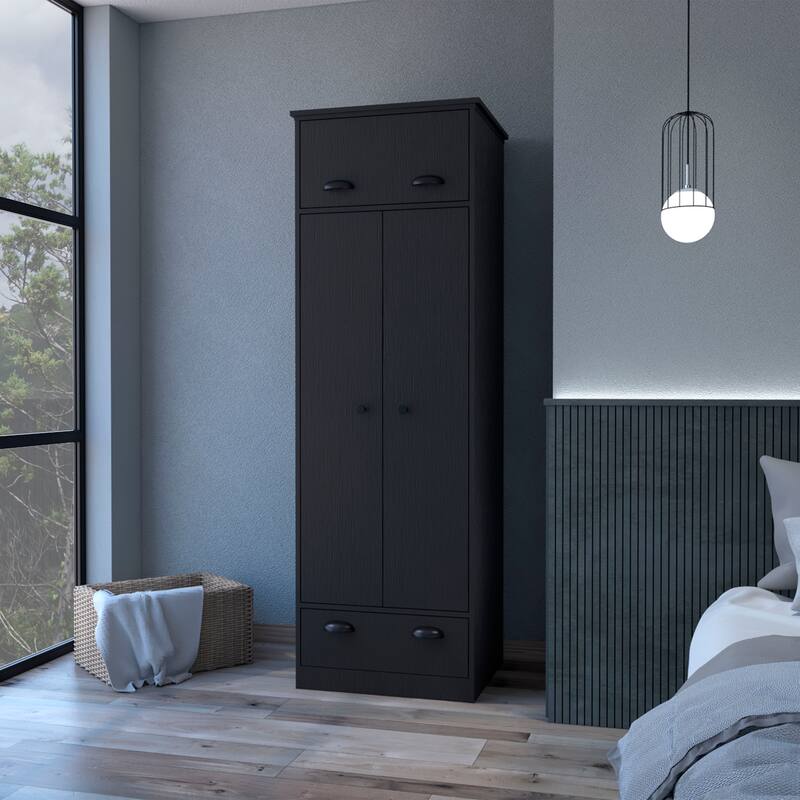 Lakewood Double Door and 1-Drawer Armoire Black - Black