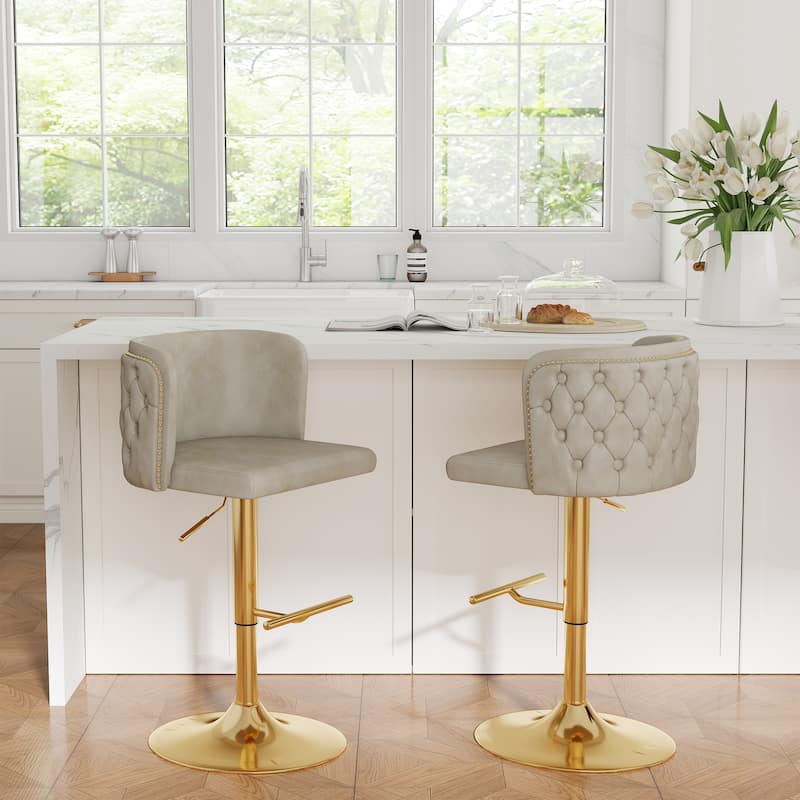 Swivel Bar Stools Set of 2, Modern PU Bar Stools with Backs - Counter Height - Beige