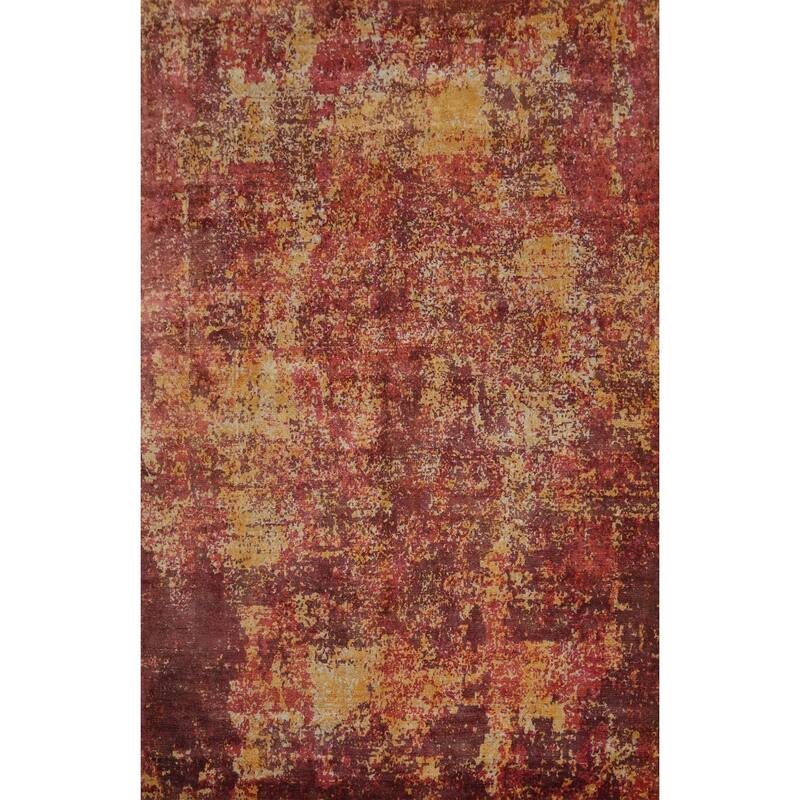 Hand-knotted Modern Silk Orange Abstract Oriental Area Rug - 7' 9'' X 5' 8''