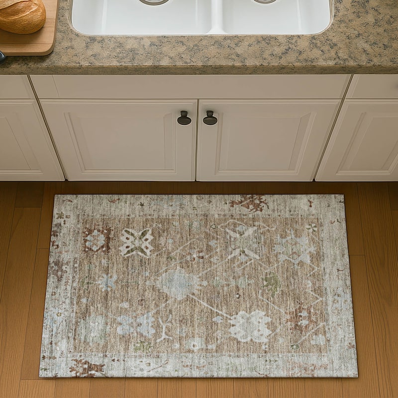 Premium Washable Super Soft Traditional Kashmir Mayfield Rug - Brown - 1'8" x 2'6"