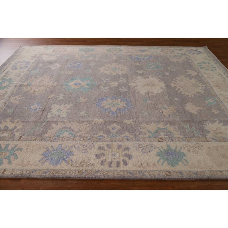 Hand Knotted Oriental 100% Wool Carpet Transitional Floral Greys & Charcoal Oushak Area Rug - 10' 2'' X 7' 10''