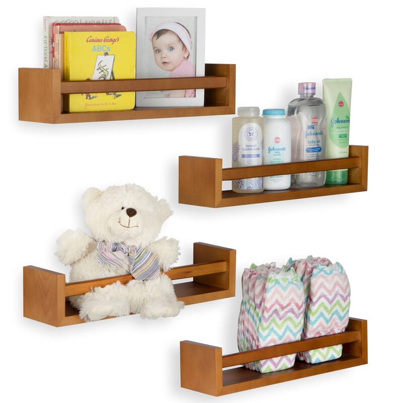 Wallniture Utah Wood Wall Shelves for Book and Toy Storage (Set of 4)
