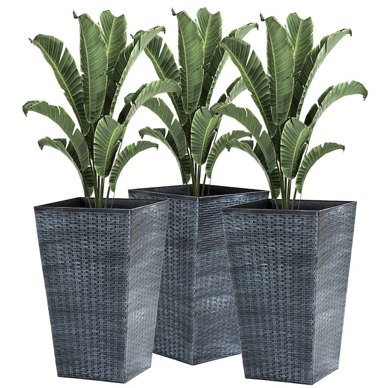 Tall Planters with Drainage Hole, Outdoor Flower Pots, Indoor Planters Set of 3 - Grey