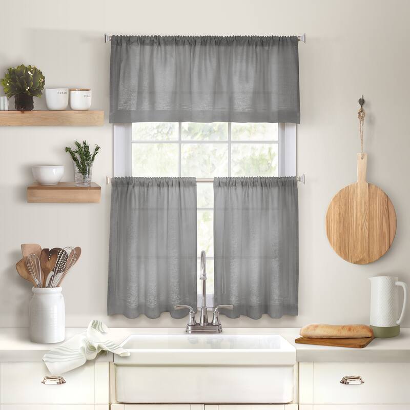 Elrene Cameron Linen Kitchen Curtain Window Valance - 60" w x 15" l - 60" w x 15" l