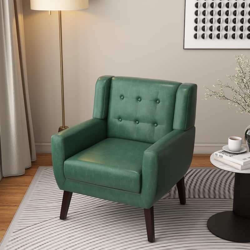 Modern Upholstered Faux Leather Tufted Armchair Linen Accent Chairs