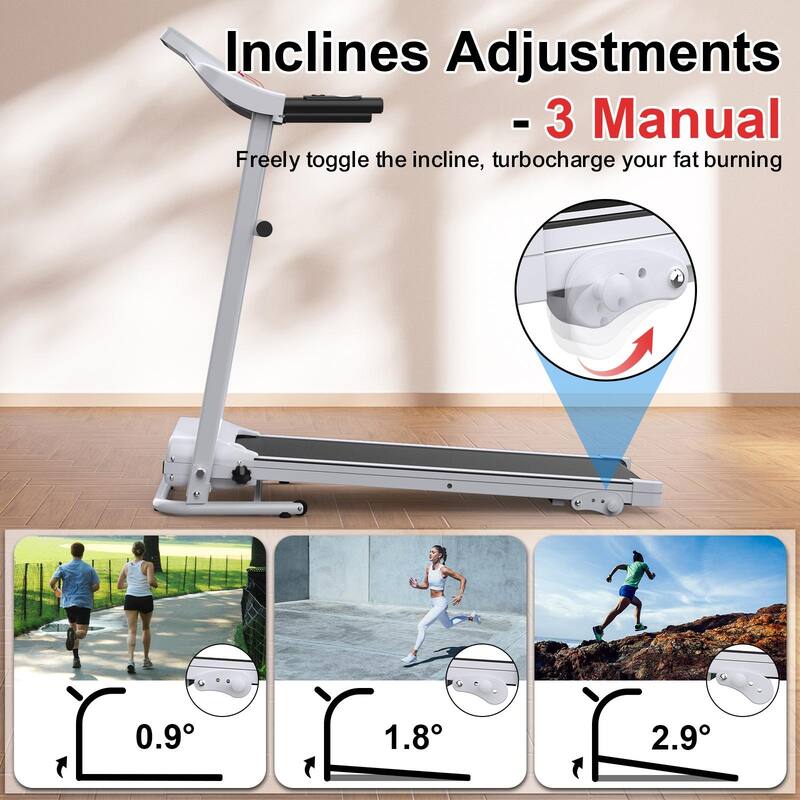 Folding Electric Treadmill w12 Programs, 3 Incline, Heart Rate Monitor, Bluetooth, Jogging Treadmill Compact Running Machine