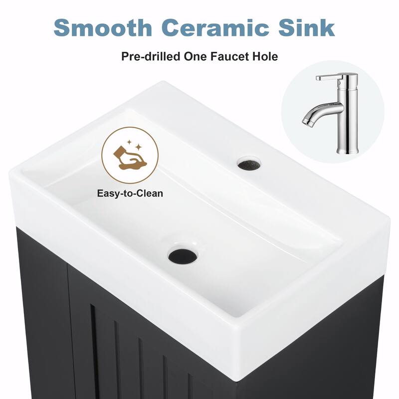 20-Inch Bathroom Vanity with Ceramic Sink - MDF Storage Cabinet with Drawer, Side Shelf and Silver Handle