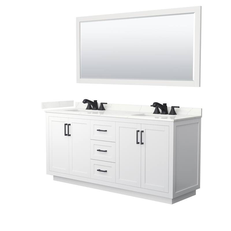 Miranda 72-inch Double Vanity, Quartz Top, 70-inch Mirror - White, Black Trim, Giotto Quartz Top