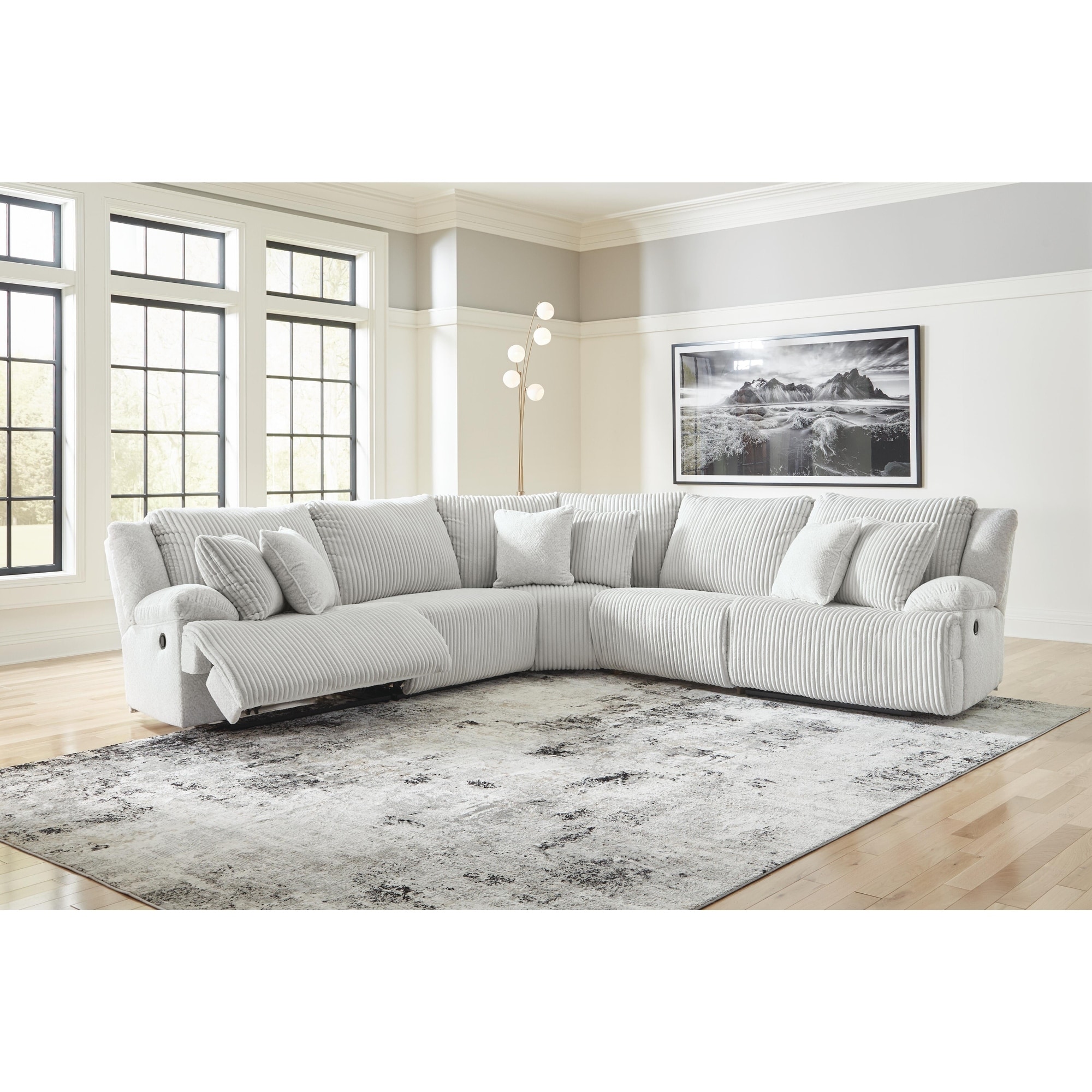 Signature Design by Ashley Top Tier Light Gray 5-Piece Reclining Sectional - 135.5"W x 135.5"D x 40"H