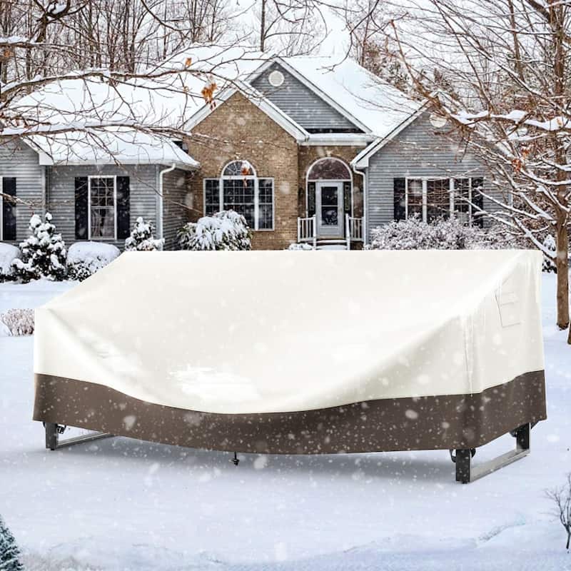 None Durable Outdoor Furniture Cover 600D Oxford Fabric - M: 90"W x 68"D x 28"H - Beige