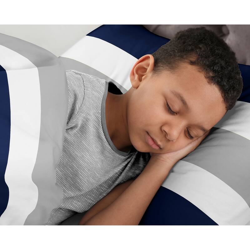 Sweet Jojo Designs Navy Blue and Gray Stripe 2-piece Twin Comforter Set