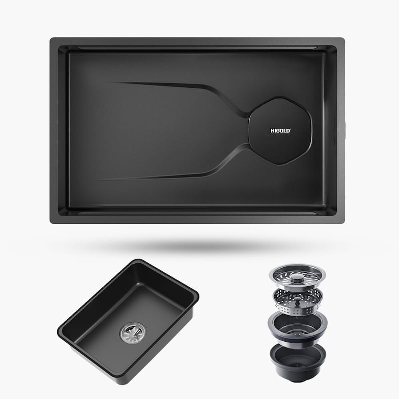 HomeRoots 9" X 30" Black Stainless Steel Undermount Kitchen Sink - 29.50 in. x 8.80 in. x 17.00 in.