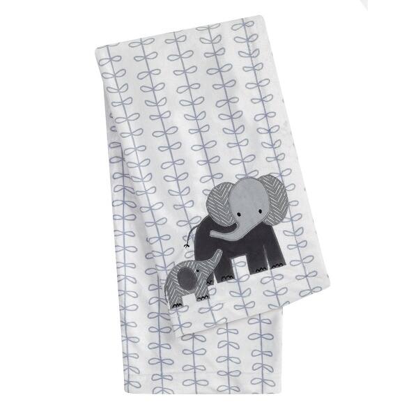 slide 2 of 5, Lambs & Ivy Me & Mama Gray/White Elephant on Leaf Print Luxury Nursery Baby Blanket