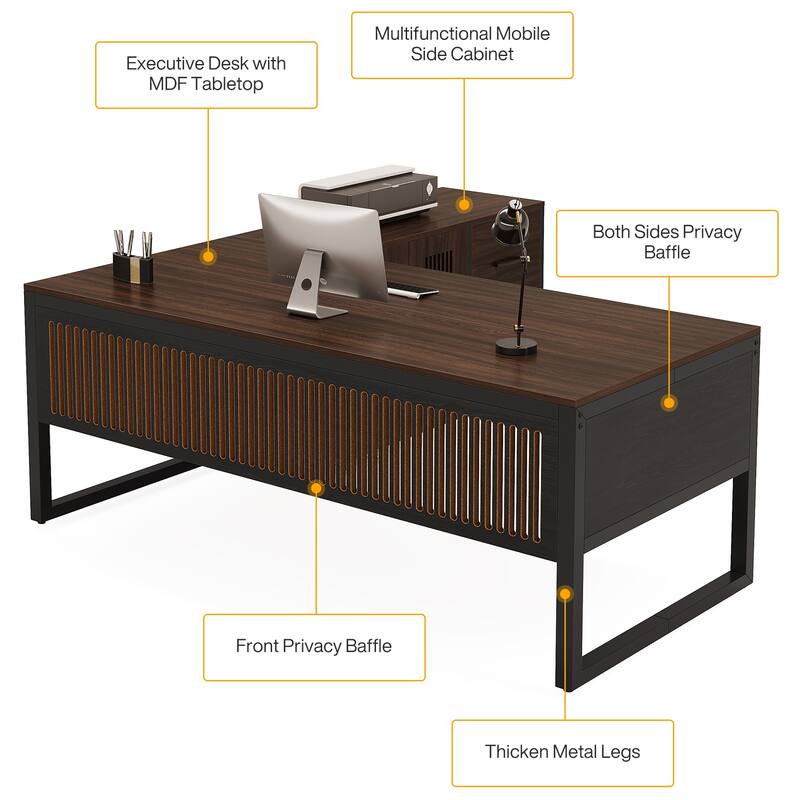 63'' Executive Computer Desk and Mobile File Cabinet for Home Office