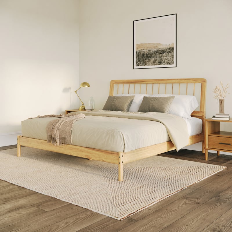 Solid Wood King Spindle Bed in Natural Pine