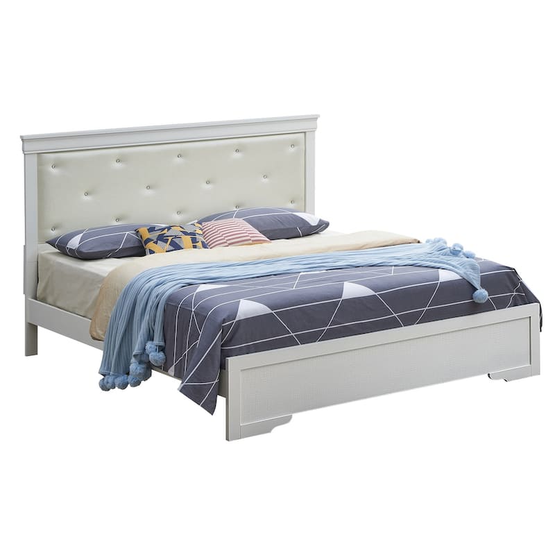 Tufted Queen Panel Bed with LED Light - 85" - Silver