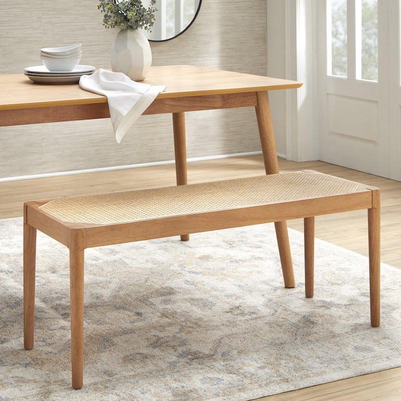 Simple Living Newington Solid Wood Bench with Cane Seat - Light Oak