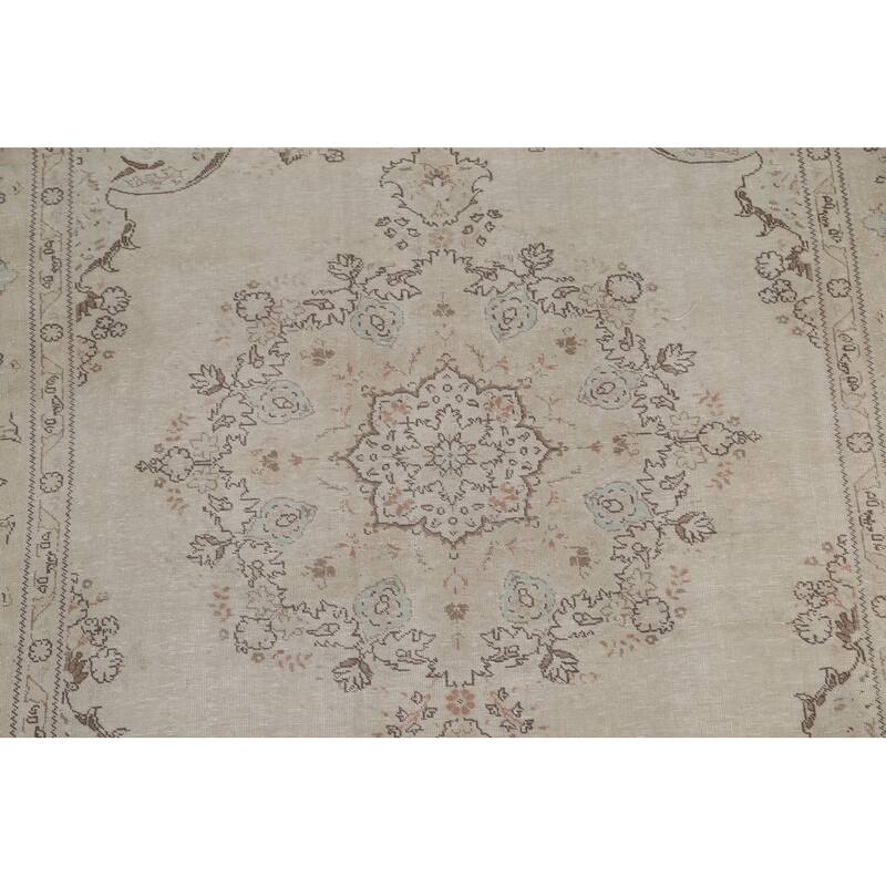 Distressed Persian Vintage Area Rug Hand-Knotted Wool Carpet - 6'6"x 9'9"