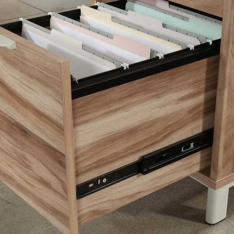Brown File Cabinet with 2 Full-Extension Drawers and Elevated Shelf for Office