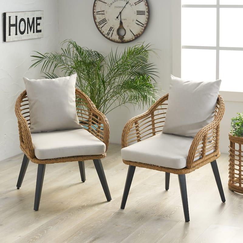 Tatiana Indoor/Outdoor Wicker Club Chairs with Cushions (Set of 2) by Christopher Knight Home