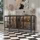 preview thumbnail 1 of 14, 63" Black Glass Door Sideboard Cabinet with LED Lights, Metal Frame Storage Buffet Cabinet Wine Cabinet
