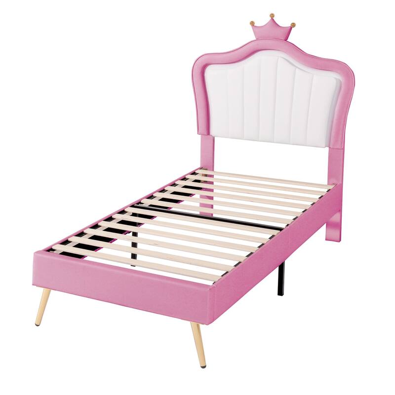Modern Upholstered Princess Bed with Crown Headboard