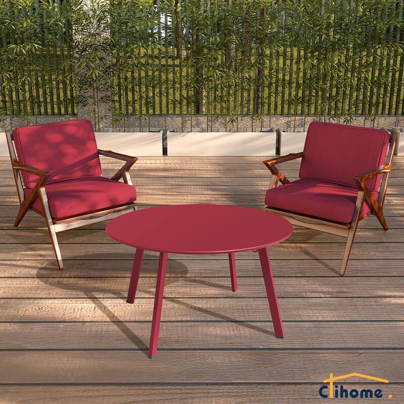 Clihome Weather Resistant Round Steel Patio Large Coffee Table