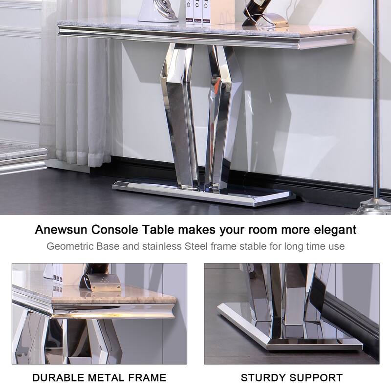 Luxury Rectangular Sofa Console Table Modern Living Room Entryway Table with Mirrored Gold Geometric Base