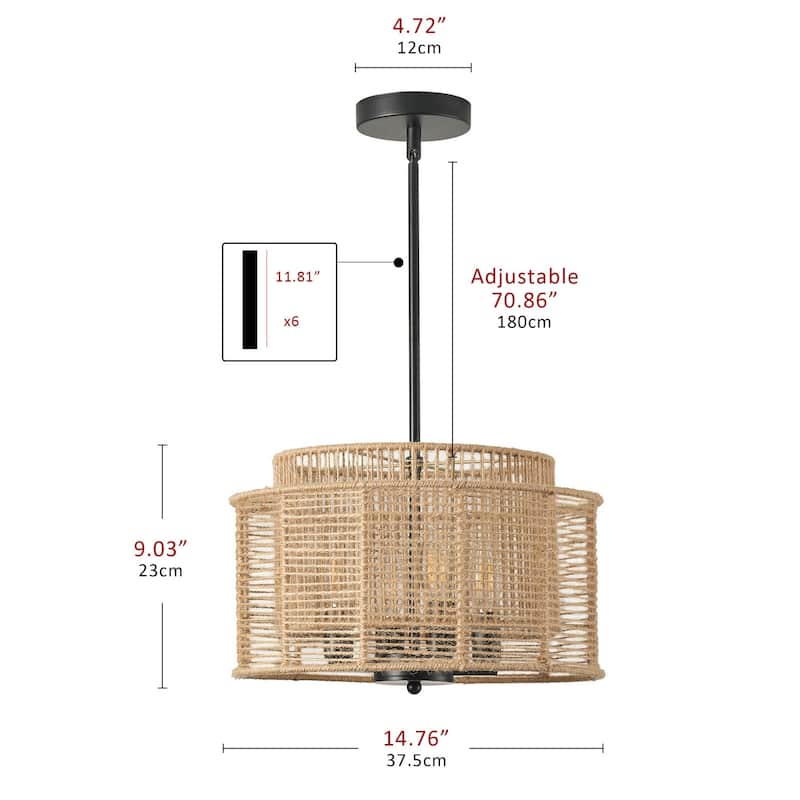 Farmhouse 4-Light Handmade Hemp Rope Weaving Hanging Lamp for Living Room Bedroom