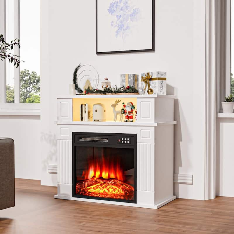BOSSIN 43" Electric Fireplace with Mantel, 23 inch Electric Fireplace Insert,Freestanding TV Stand with Fireplace Wooden Firebox