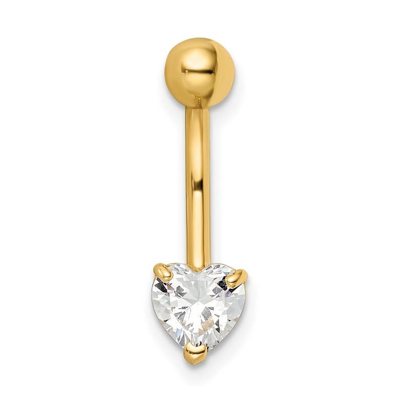 Curata 14k Yellow Gold 6mm Heart Shaped CZ Simulated Diamond Belly Ring Dangle Piercing