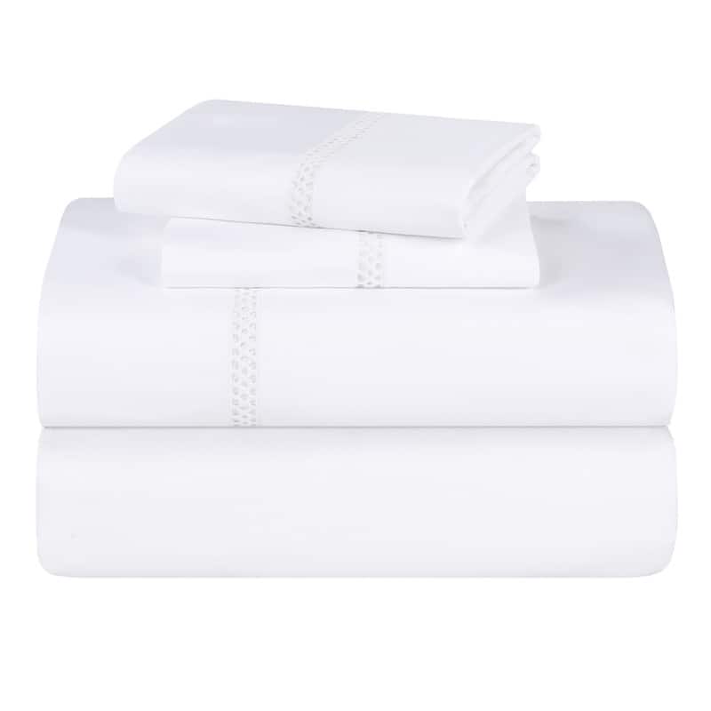 Blue Nile Mills Allure Cotton Cross-Stitch Embroidered Bed Sheet Set - Twin