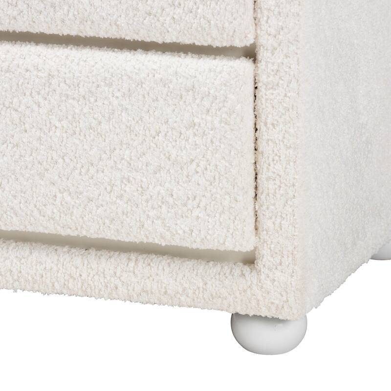 Bonilla Modern White Teddy-Bear Fabric and Rubberwood 2-Drawer Nightstand