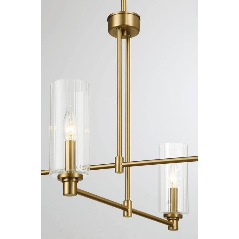 Four Lights Chandelier With Clear Ribbed Glass -Satin Brass