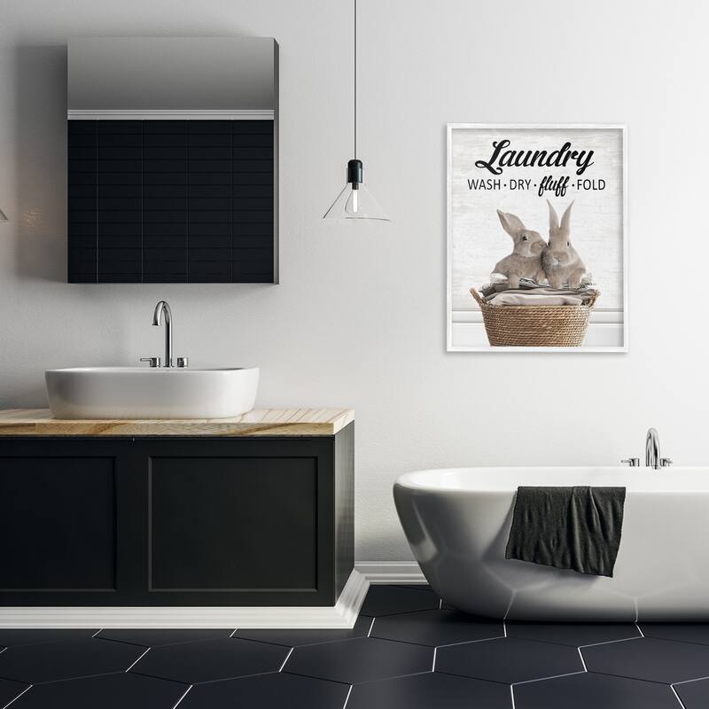 Stupell Bunnies & Laundry Basket Framed Giclee Art Design By Lettered and Lined