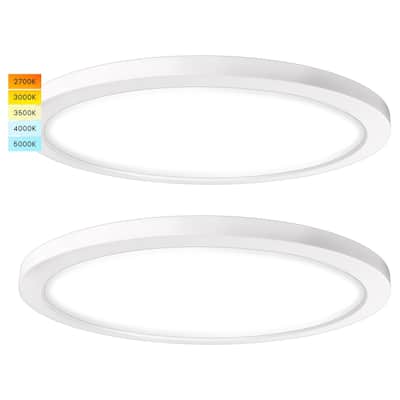 Luxrite 12 Inch Round LED Flush Mount, 22W, 5CCT, 1600 Lumens, IP54 Wet Rated, Dimmable, ETL Listed 2-Pack