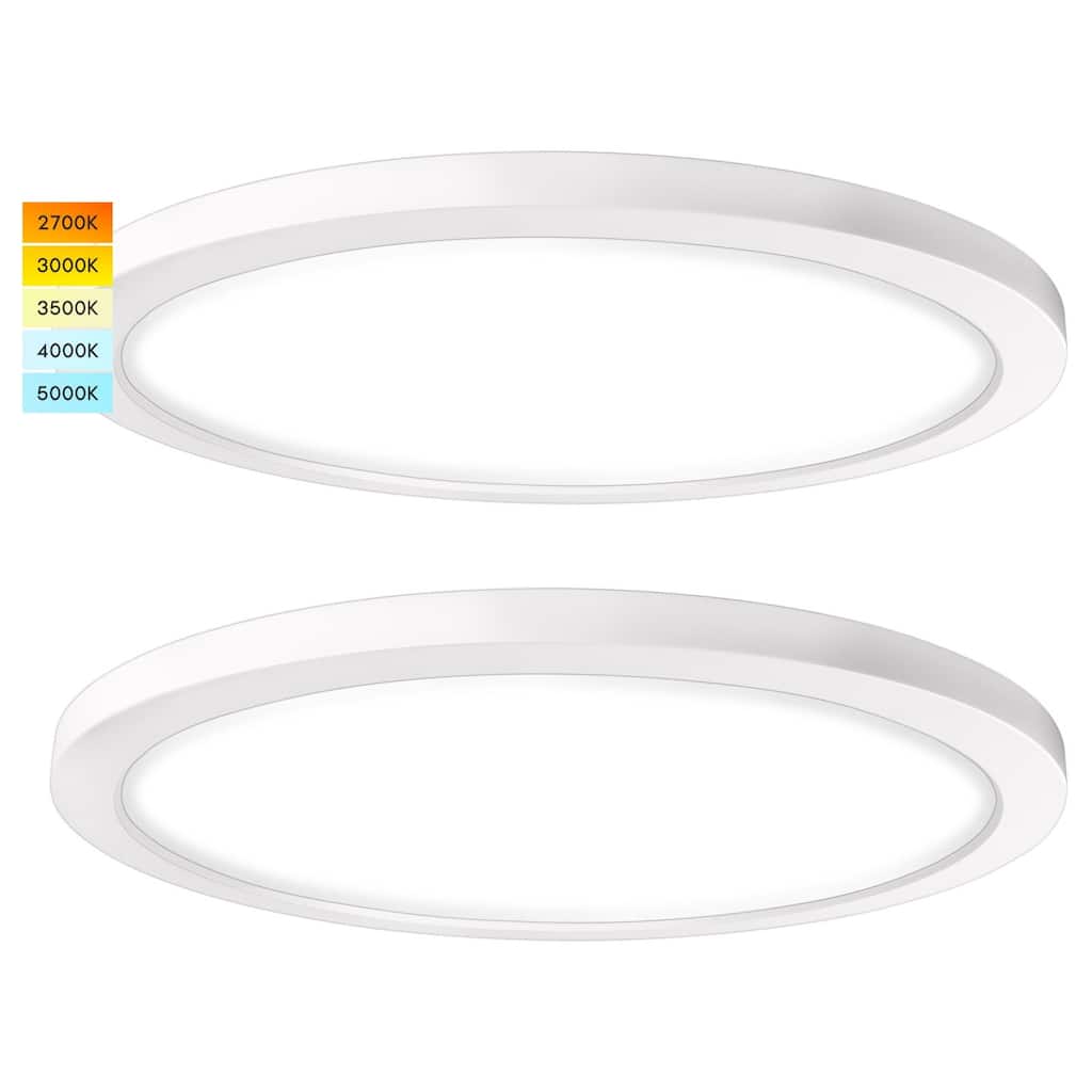 Luxrite 12 Inch Round LED Flush Mount, 22W, 5CCT, 1600 Lumens, IP54 Wet Rated, Dimmable, ETL Listed 2-Pack