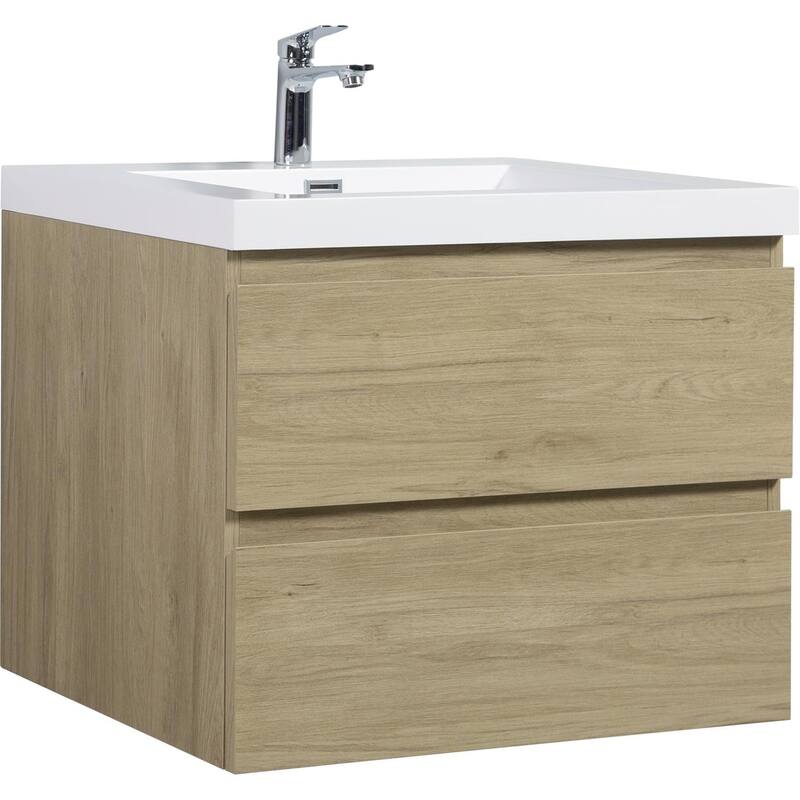 35.5-Inch Floating Bathroom Vanity with Glossy Resin Sink, Ash Grey Color, Wall-Mounted Design, 2 Drawers
