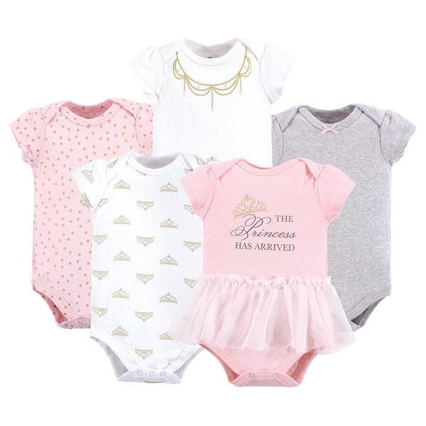 slide 1 of 1, Little Treasure Baby Girl Cotton Bodysuits 5pk, Princess 0-3 Months - Princess Short-Sleeve