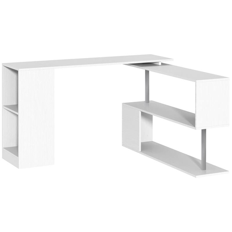 Wall Mounted Folding Desk Compact Cabinet Desks Convertible Writing Desk Workstation Desks Corner Desks with Bookcase - White