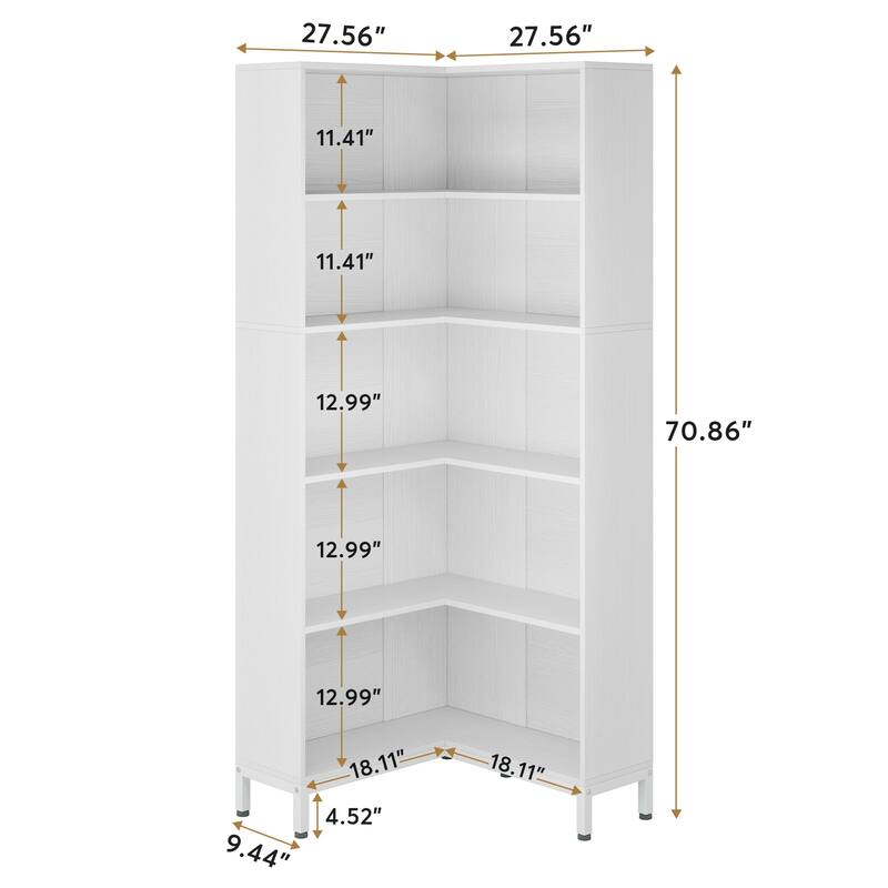 71 Inches Corner Bookcase, 6-Tiers L-Shaped Bookshelf Display Shelf
