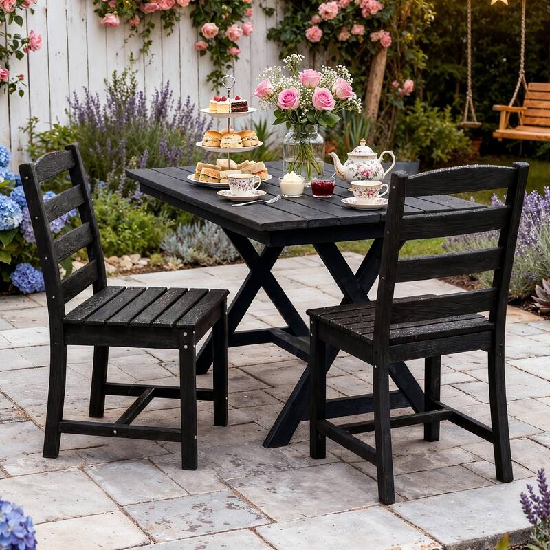 Set of 2 Outdoor Dining Chairs with Armrests, HDPE All Weather Patio Chairs, Waterproof UV Resistant Wood Grain Armchai