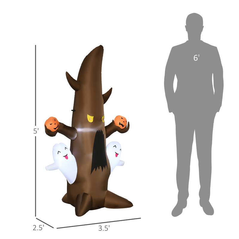 Outsunny 5' Blow-Up Haunted Halloween Tree, Pumpkins, & Ghosts Inflatable Halloween Decoration
